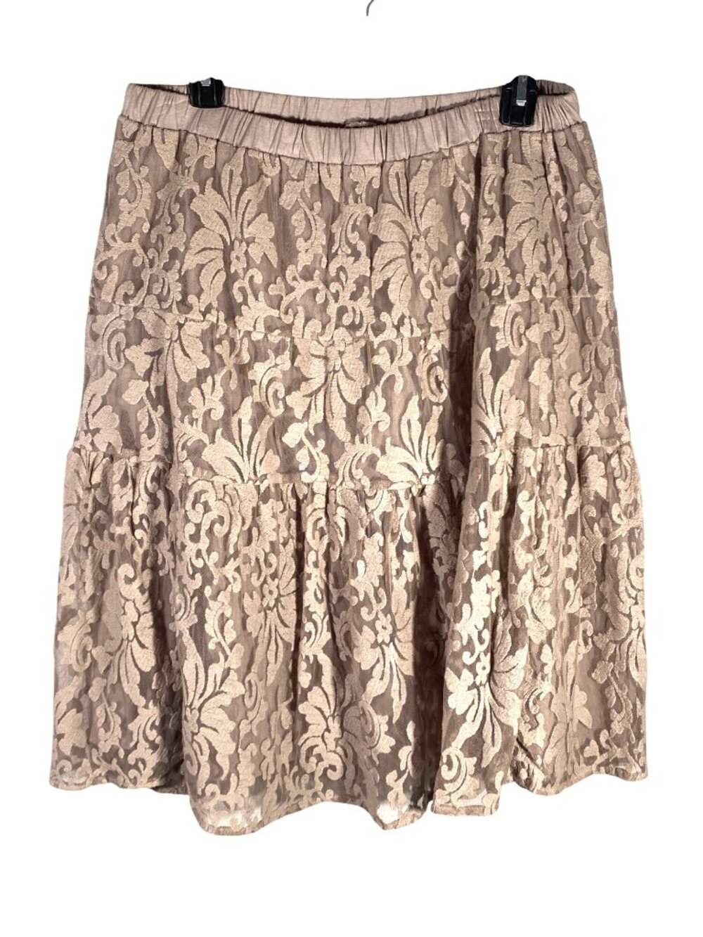 Sundance Beige Lace mesh overlay Tiered Skirt L Cotton Lined western cowgirl